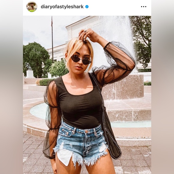 SHEIN Tops - Gigot Sheer Sleeve Tee